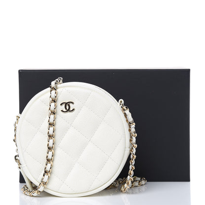 Chanel Caviar Quilted Round Clutch With Chain White 10 of 10