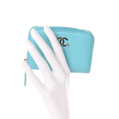 Chanel Goatskin Camellia Zip Coin Purse Blue 2 of 8