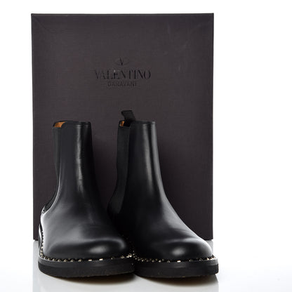 Valentino Garavani Calfskin Soul Rockstud Beatle Chelsea Ankle Boots 41 Black 10 of 10