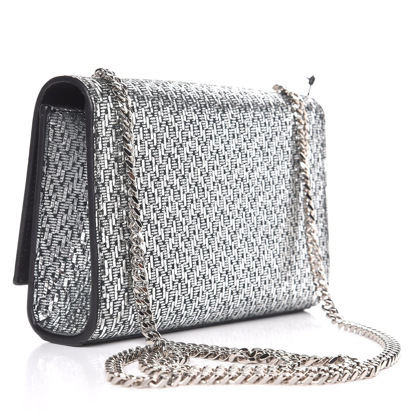 Metallic Calfskin Chevron Small Monogram Kate Satchel Black Argento