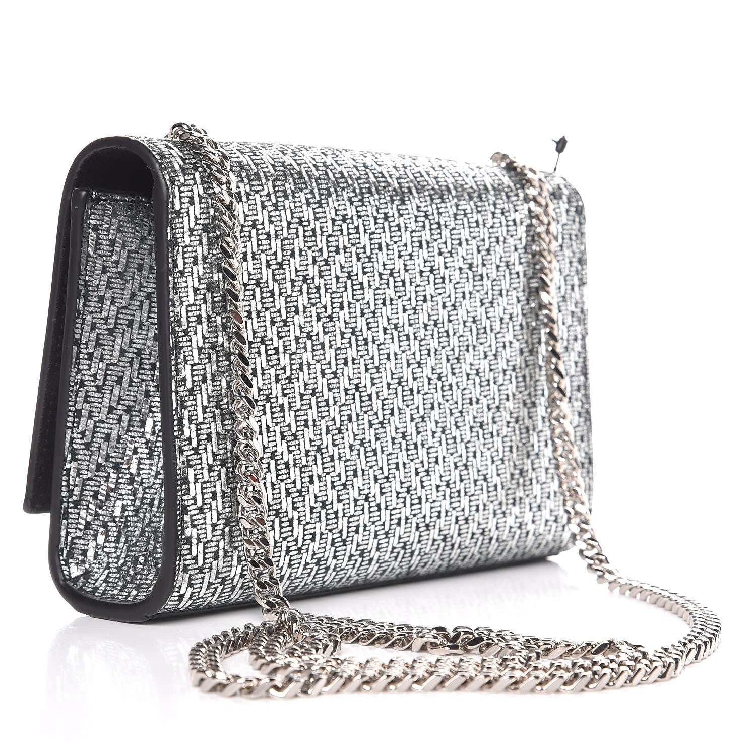 Saint Laurent Metallic Calfskin Chevron Small Monogram Kate Satchel Black Argento 3 of 7