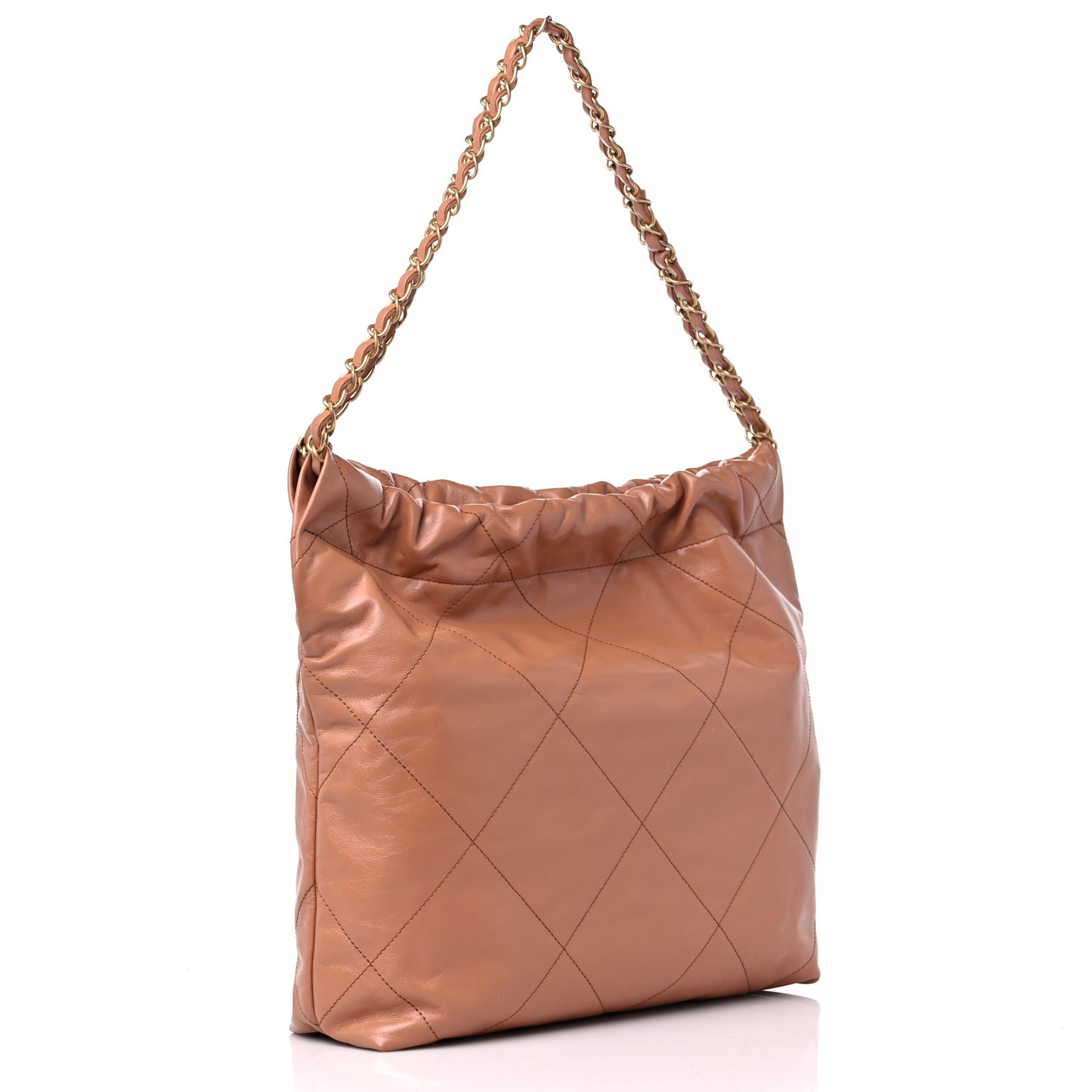Shiny Calfskin Quilted Small Chanel 22 Camel