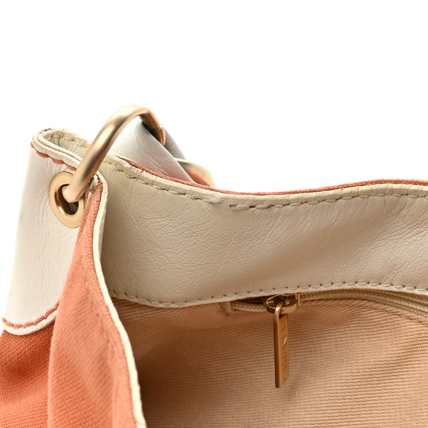 Lambskin Canvas CC Olsen Chain Small Shoulder Bag White Orange