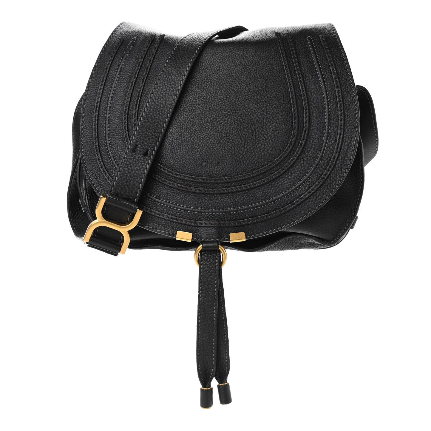 Calfskin Medium Marcie Round Crossbody Bag Black