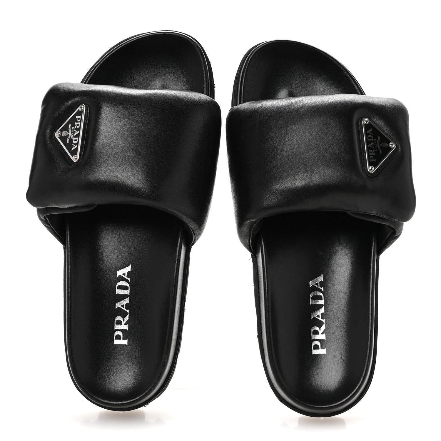 Prada Nappa Soft Padded Triangle Slide Sandals 36.5 Black 2 of 9