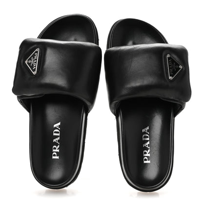 Prada Nappa Soft Padded Triangle Slide Sandals 36.5 Black 2 of 9