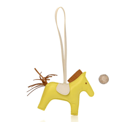 Hermes Milo Lambskin Grigri Rodeo Horse Bag Charm MM Lime Sesame Craie 2 of 6