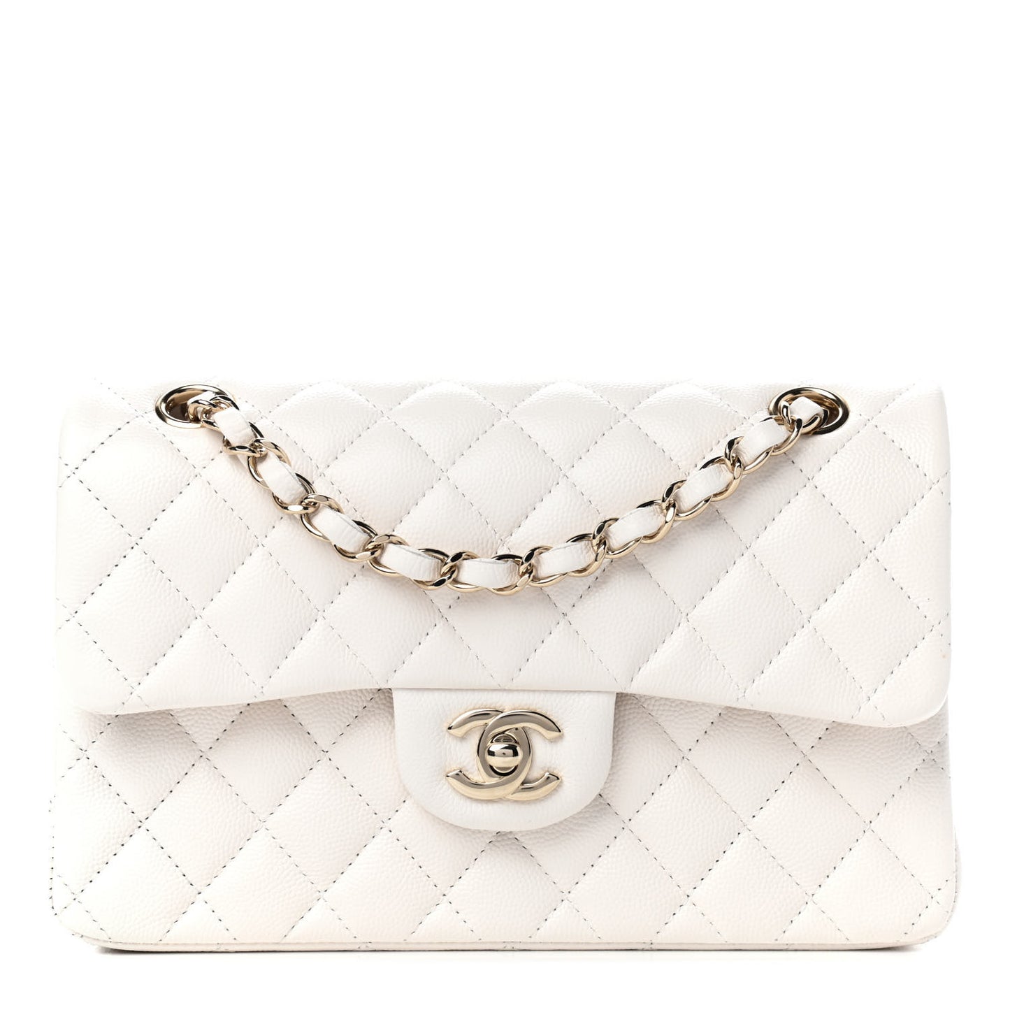 Caviar Quilted Small Double Flap White