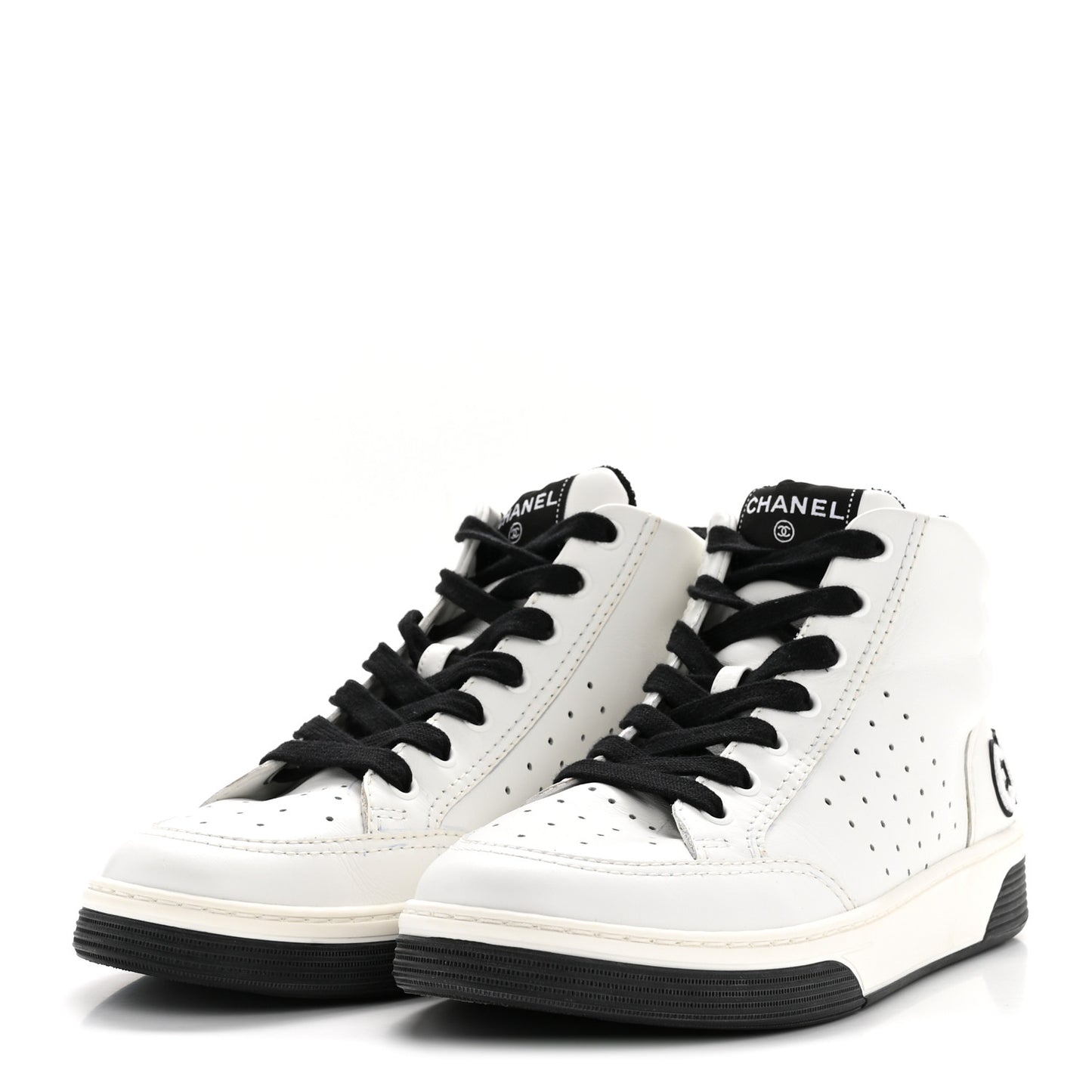 Calfskin Womens Logo High Top Sneakers 40 Black White