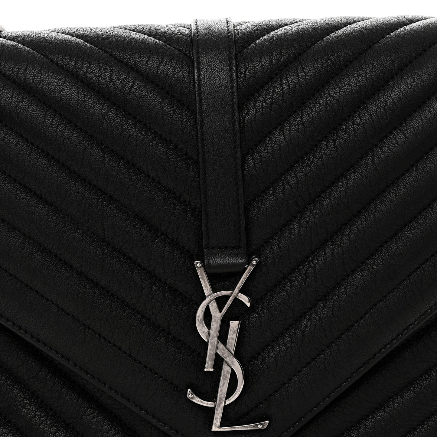Sheepskin Matelasse Chevron Monogram Large College Satchel Black