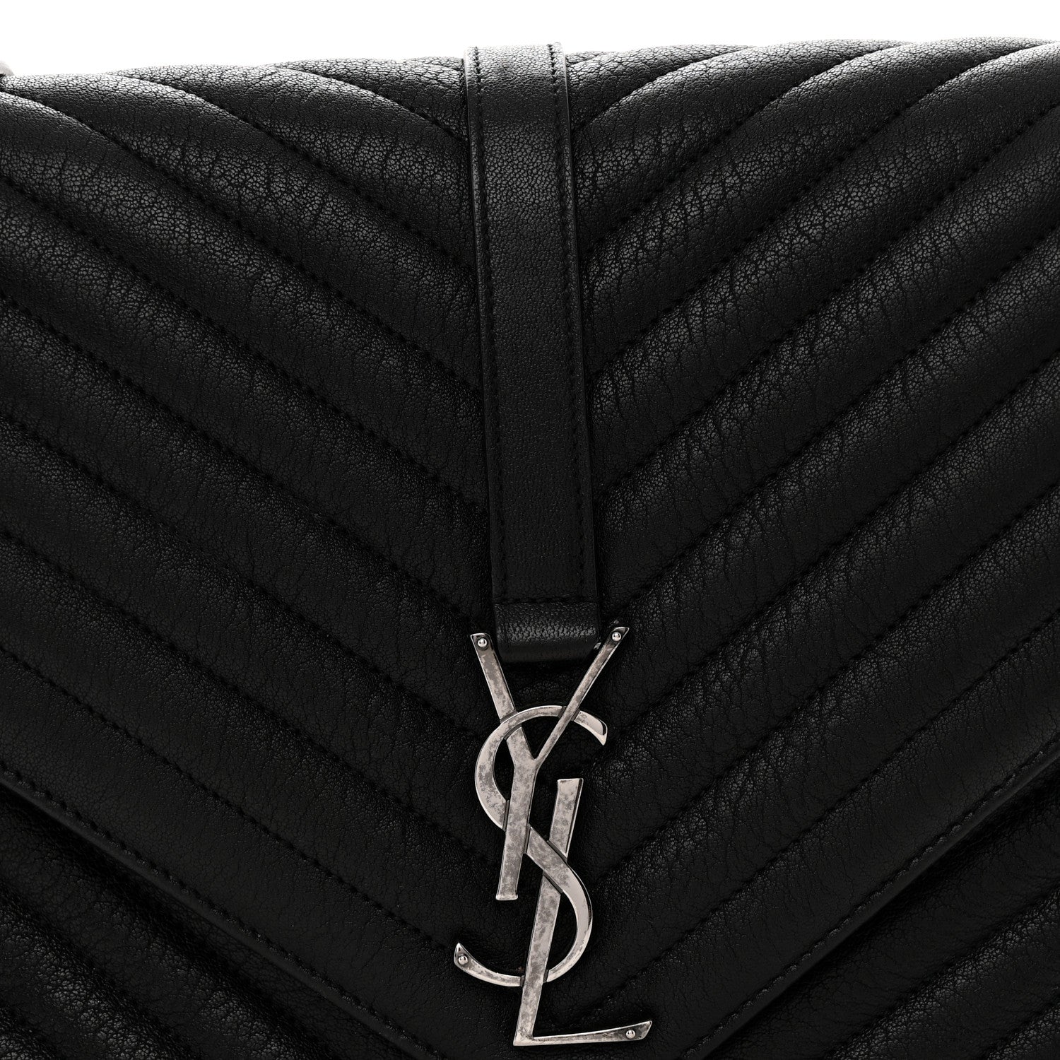 Saint Laurent Sheepskin Matelasse Chevron Monogram Large College Satchel Black 8 of 11