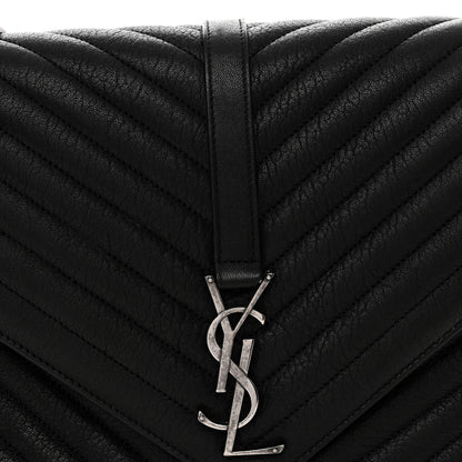 Saint Laurent Sheepskin Matelasse Chevron Monogram Large College Satchel Black 8 of 11