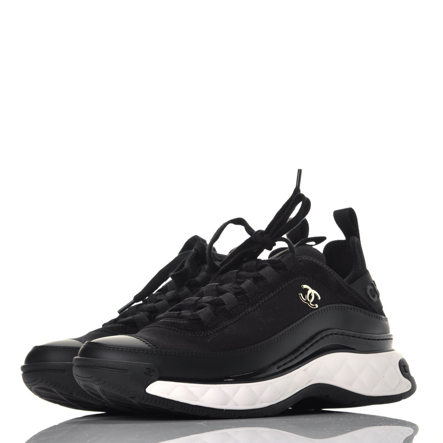 Velvet Calfskin Mixed Fibers CC Sneakers 38 Black