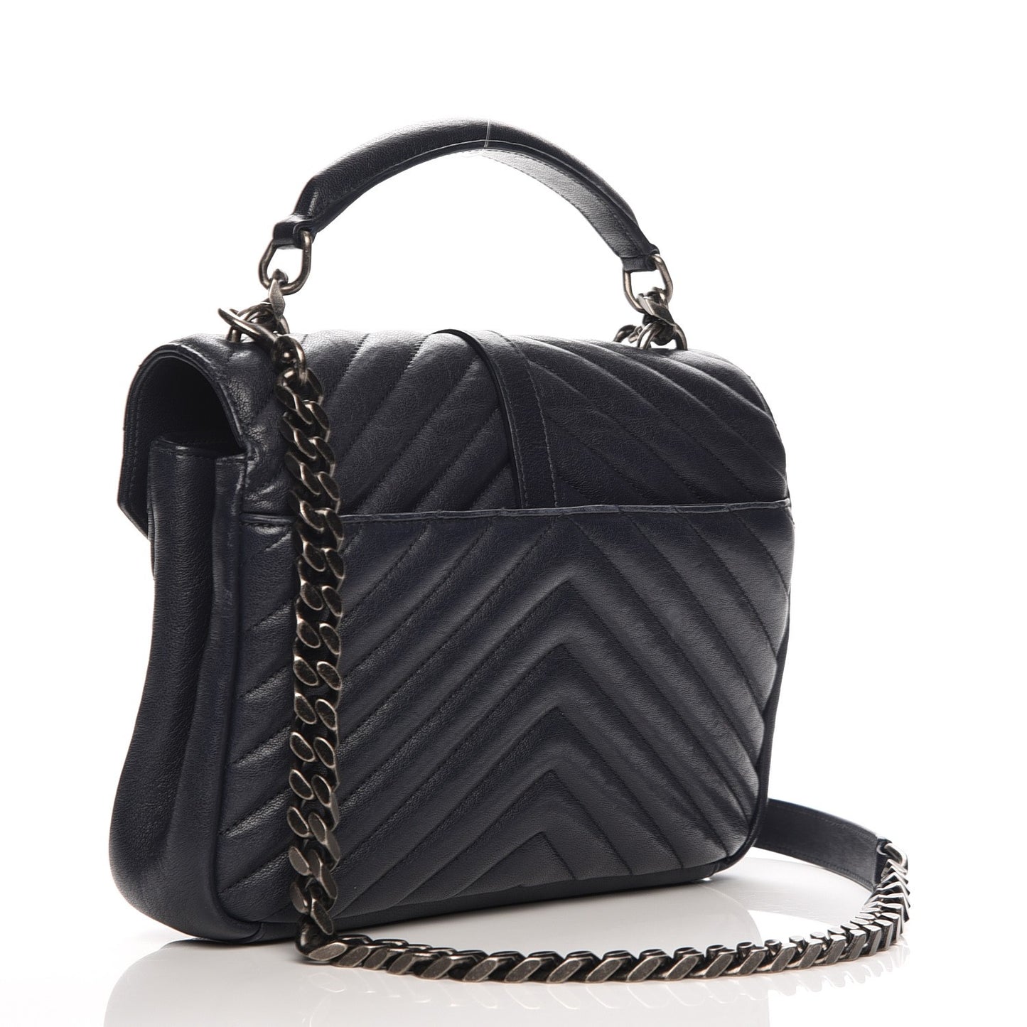 Sheepskin Matelasse Chevron Monogram Medium College Bag Deep Marine