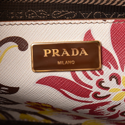 Prada Saffiano Floral Print Large Twin Pocket Tote Talco 6 of 9