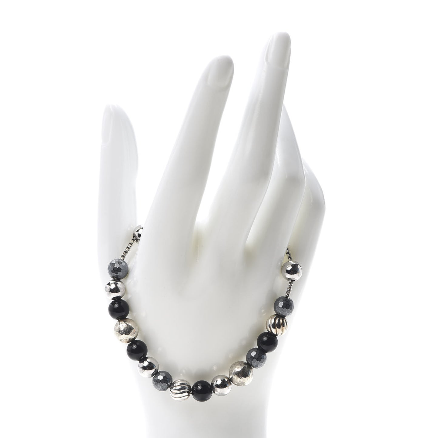 Sterling Silver Black Onyx Hematine 8mm Elements Bead Bracelet