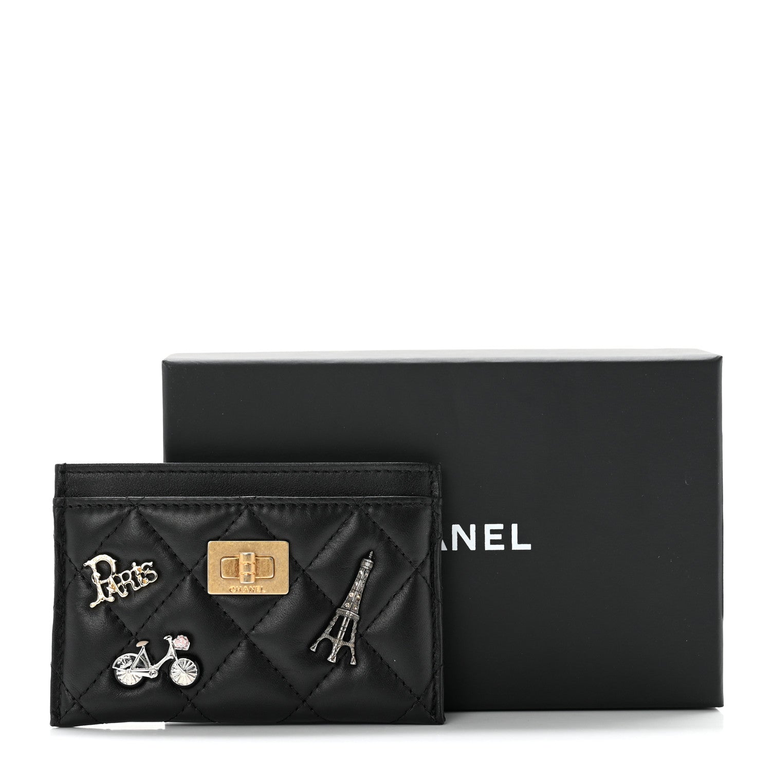 Chanel Aged Calfskin Quilted Lucky Charms Reissue Card Holder Black 9 of 9