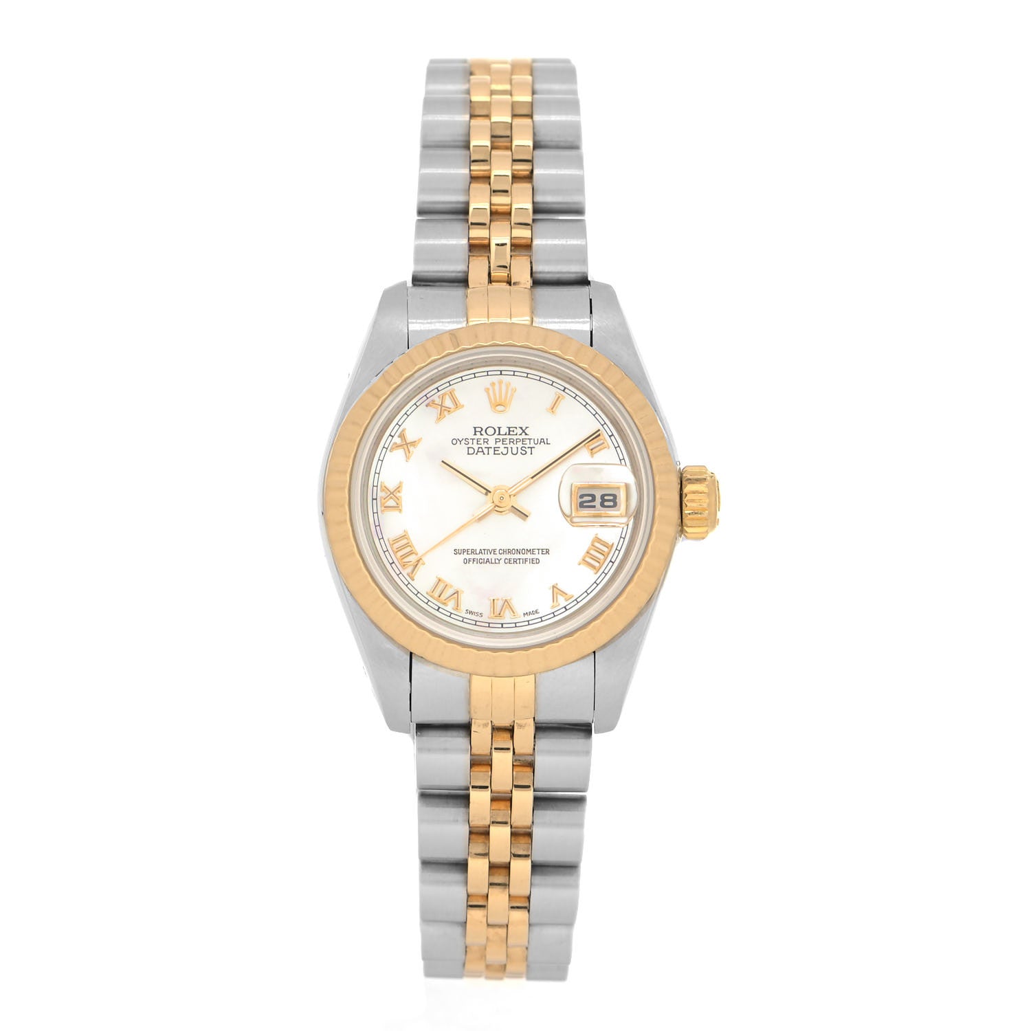 Rolex Stainless Steel 18K Yellow Gold 26mm Oyster Perpetual Datejust Watch White Roman 69173 1 of 4