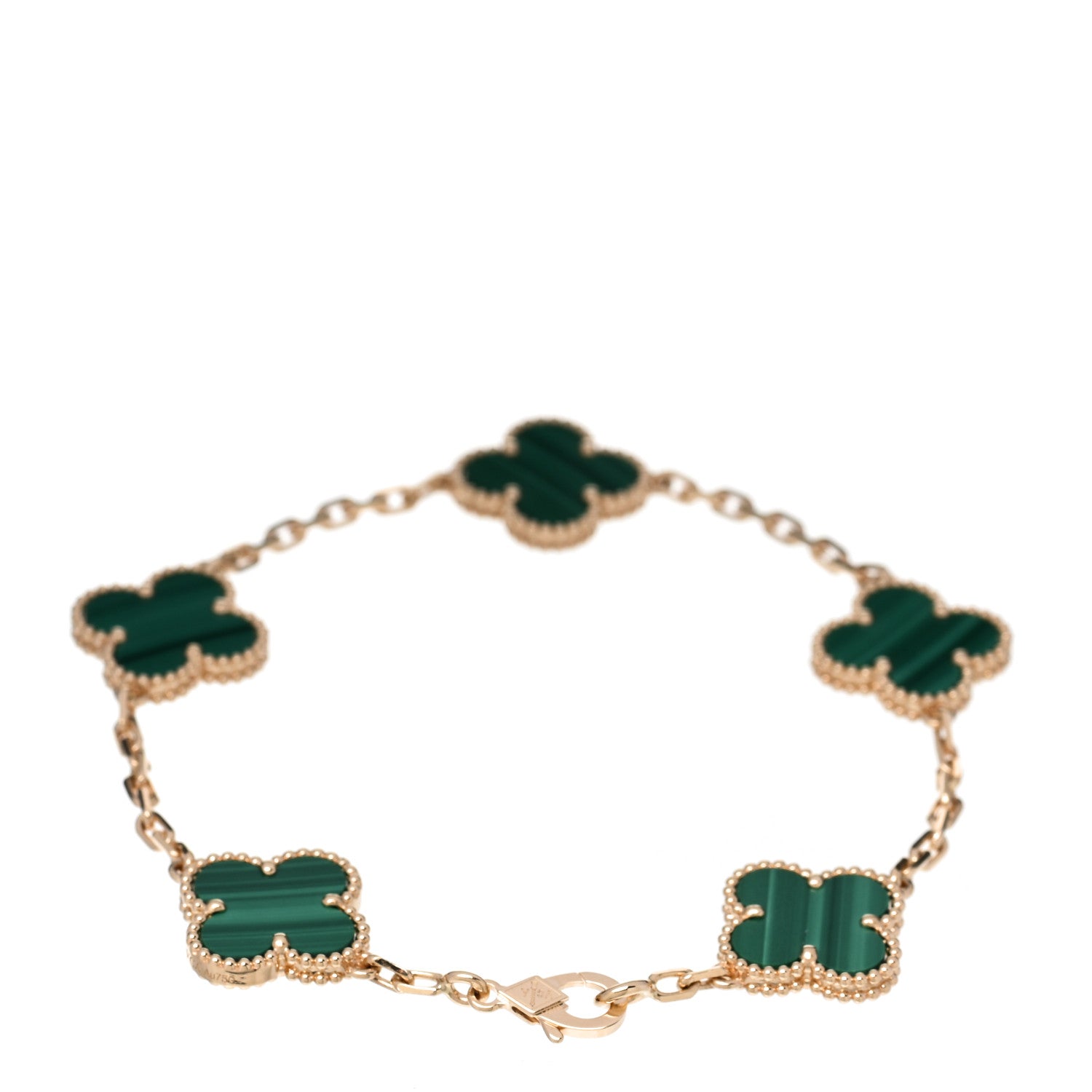 Van Cleef & Arpels 18K Yellow Gold Malachite 5 Motifs Vintage Alhambra Bracelet 2 of 6