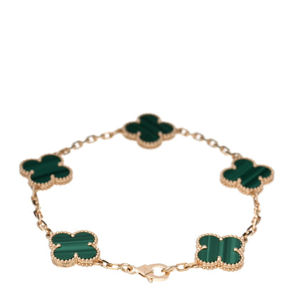 Van Cleef & Arpels 18K Yellow Gold Malachite 5 Motifs Vintage Alhambra Bracelet 2 of 6