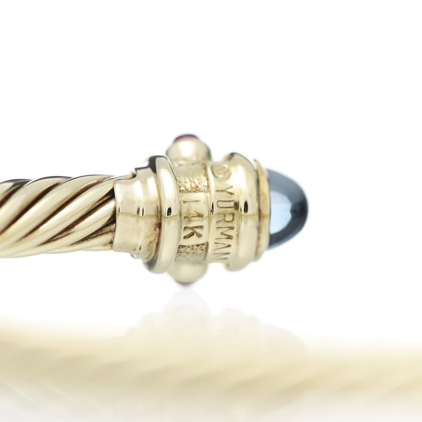 14K Yellow Gold Blue Topaz Ruby 5mm Cable Renaissance Bracelet