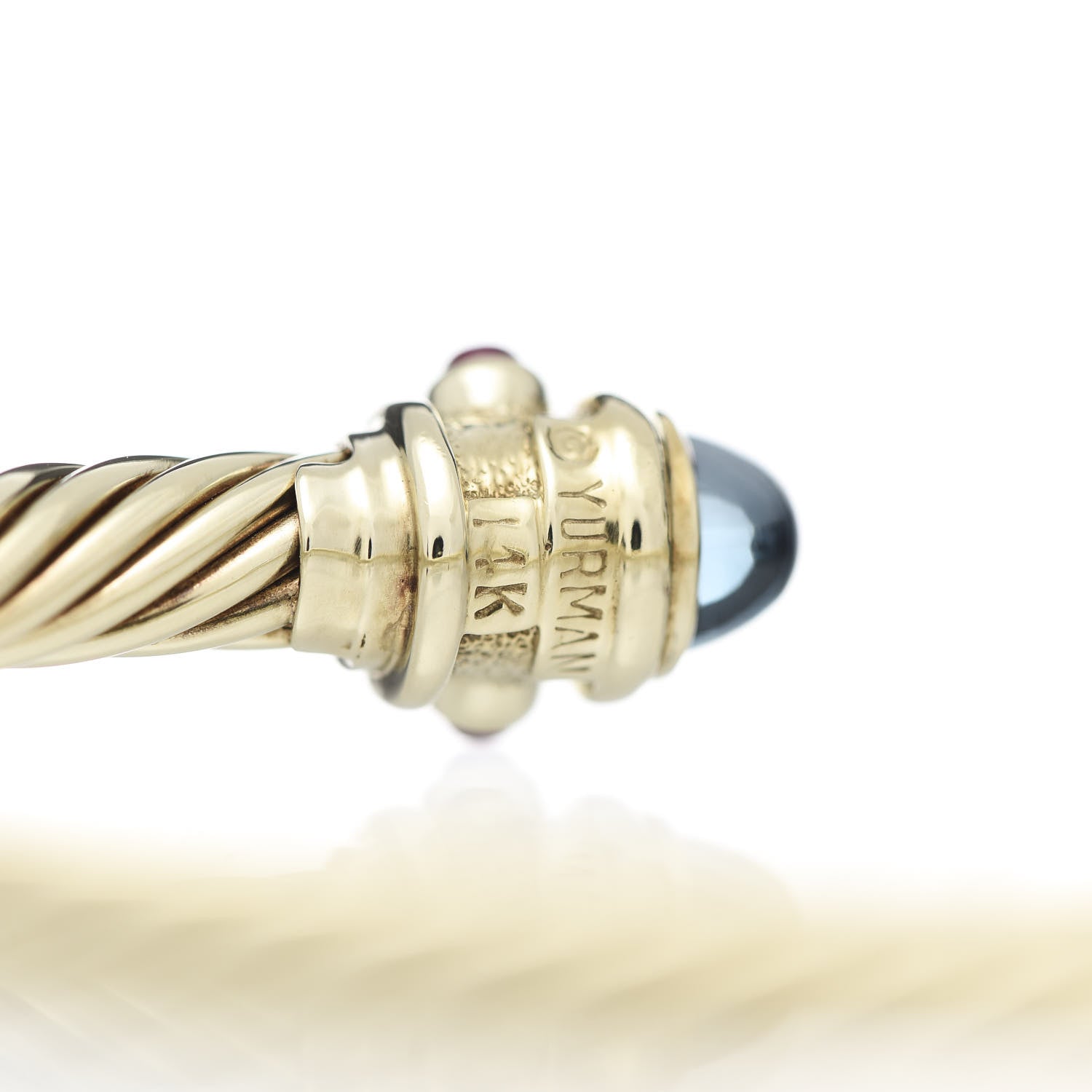 David Yurman 14K Yellow Gold Blue Topaz Ruby 5mm Cable Renaissance Bracelet 4 of 5