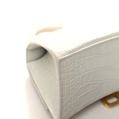 Balenciaga Shiny Calfskin Crocodile Embossed Small Hourglass Top Handle Bag White 11 of 15