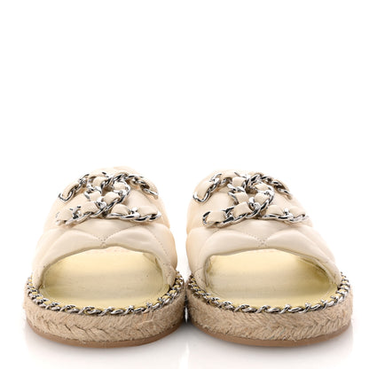 Chanel Lambskin Quilted CC Chain Espadrille Mules 39 White 3 of 9