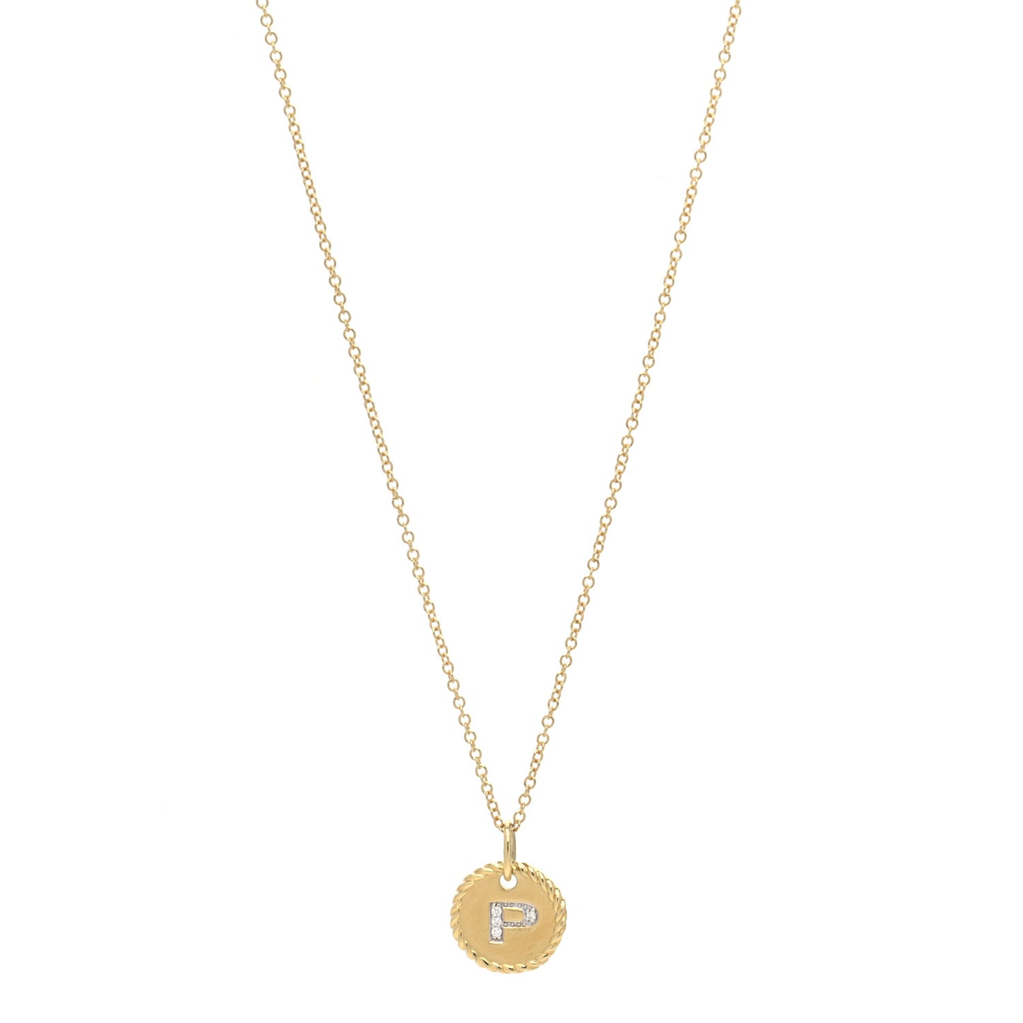 18K Yellow Gold Diamond Initial P Charm Necklace