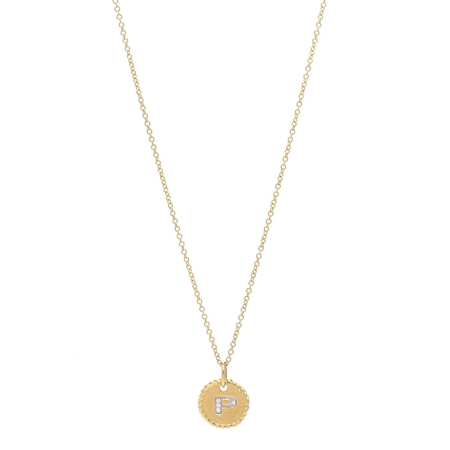 David Yurman 18K Yellow Gold Diamond Initial P Charm Necklace 1 of 4