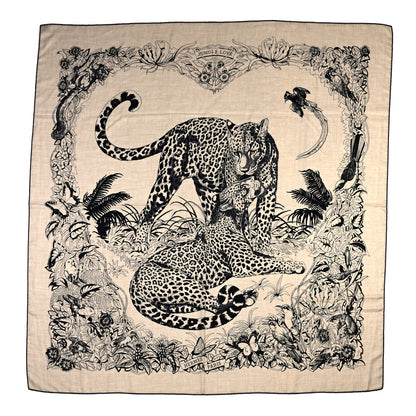 Hermes Cashmere Silk Jungle Love Tattoo Shawl 140 Natural Bleu Black 1 of 7