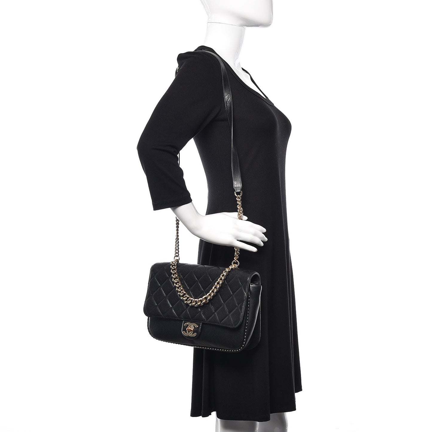Caviar Quilted Large Studded Flap Black