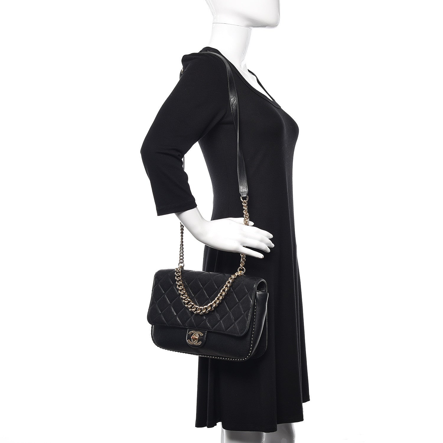 Chanel Caviar Quilted Large Studded Flap Black 2 of 23