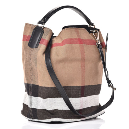 Burberry Canvas Mega Check Medium Ashby Hobo Black 4 of 8