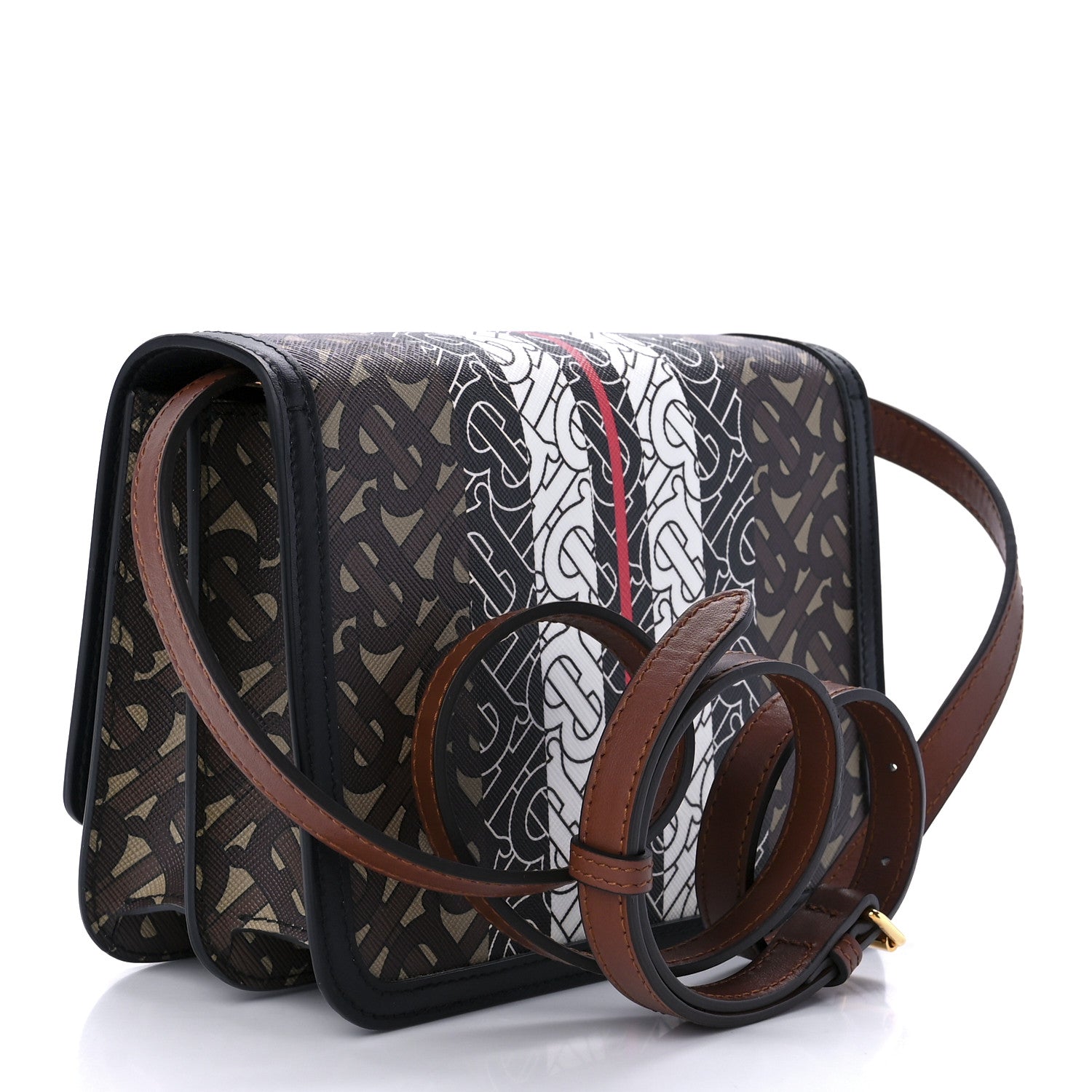 Burberry E-Canvas Monogram Stripe Small TB Bag Bridle Brown 3 of 10