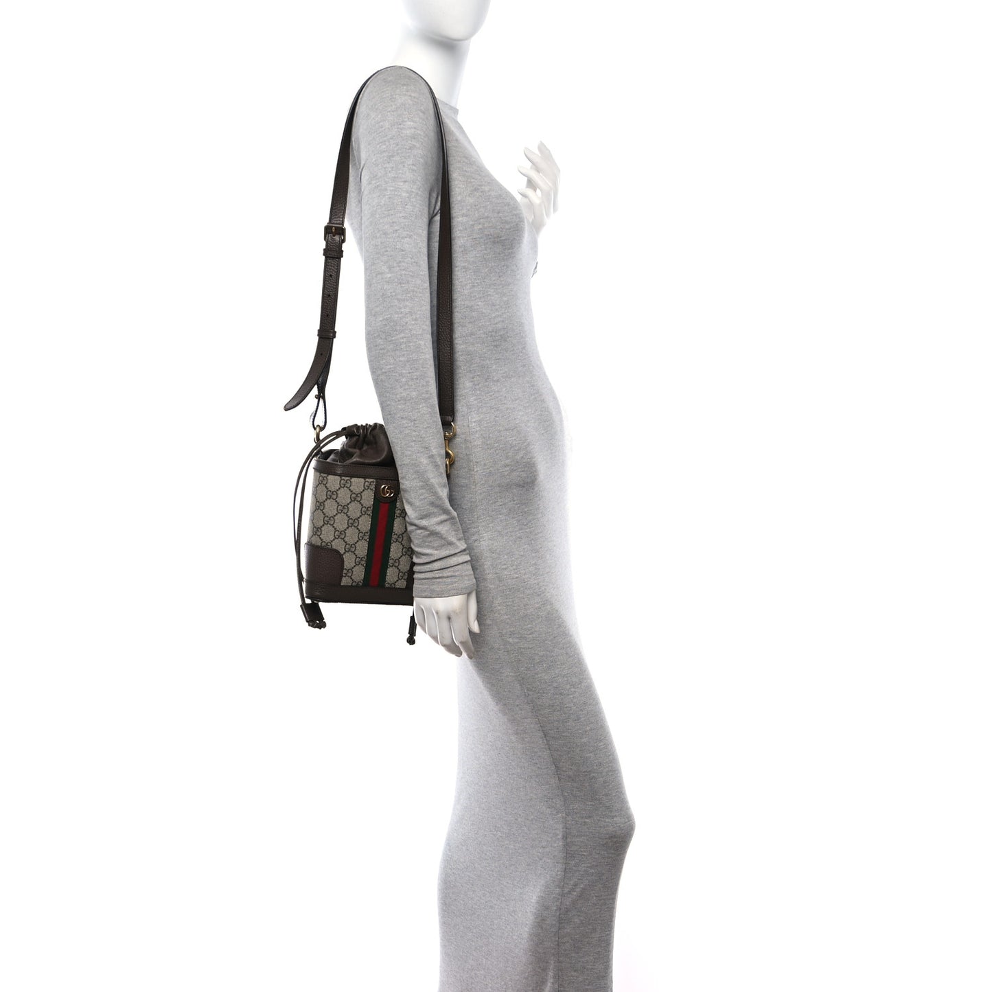 GG Supreme Monogram Ophidia Small Bucket Crossbody Bag Beige Ebony