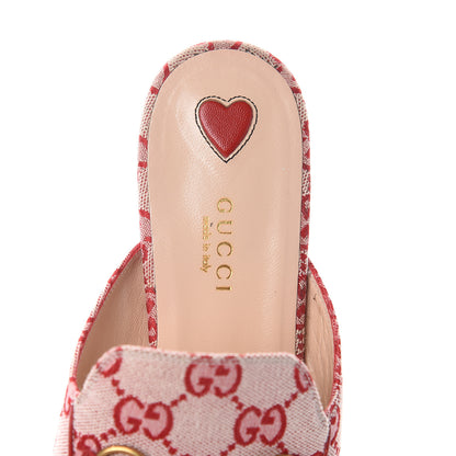 Gucci Canvas GG Monogram Horsebit Womens Princetown Slippers 38 Gardenia Hibiscus Red 6 of 7