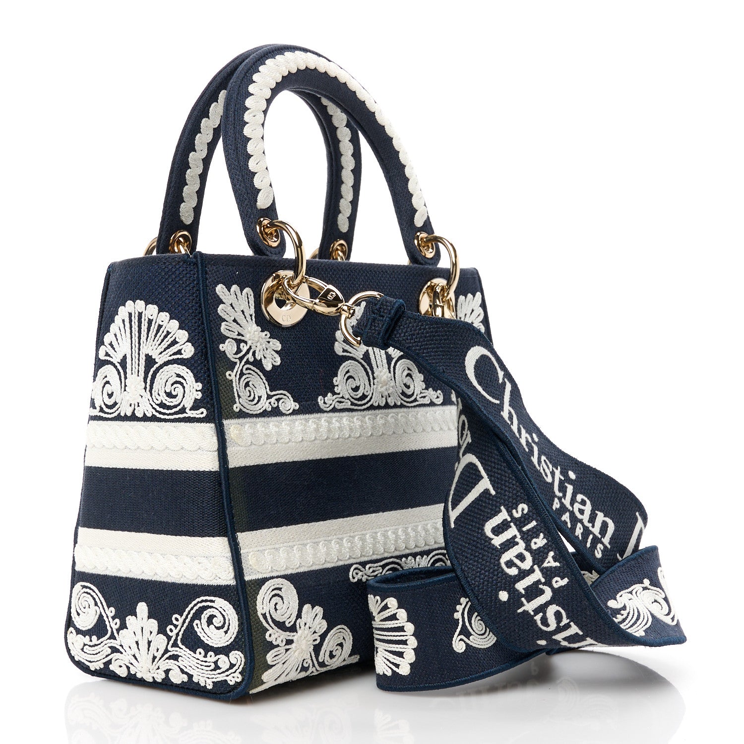 Christian Dior Embroidered Cornely Medium Lady D-Lite Blue White 3 of 11