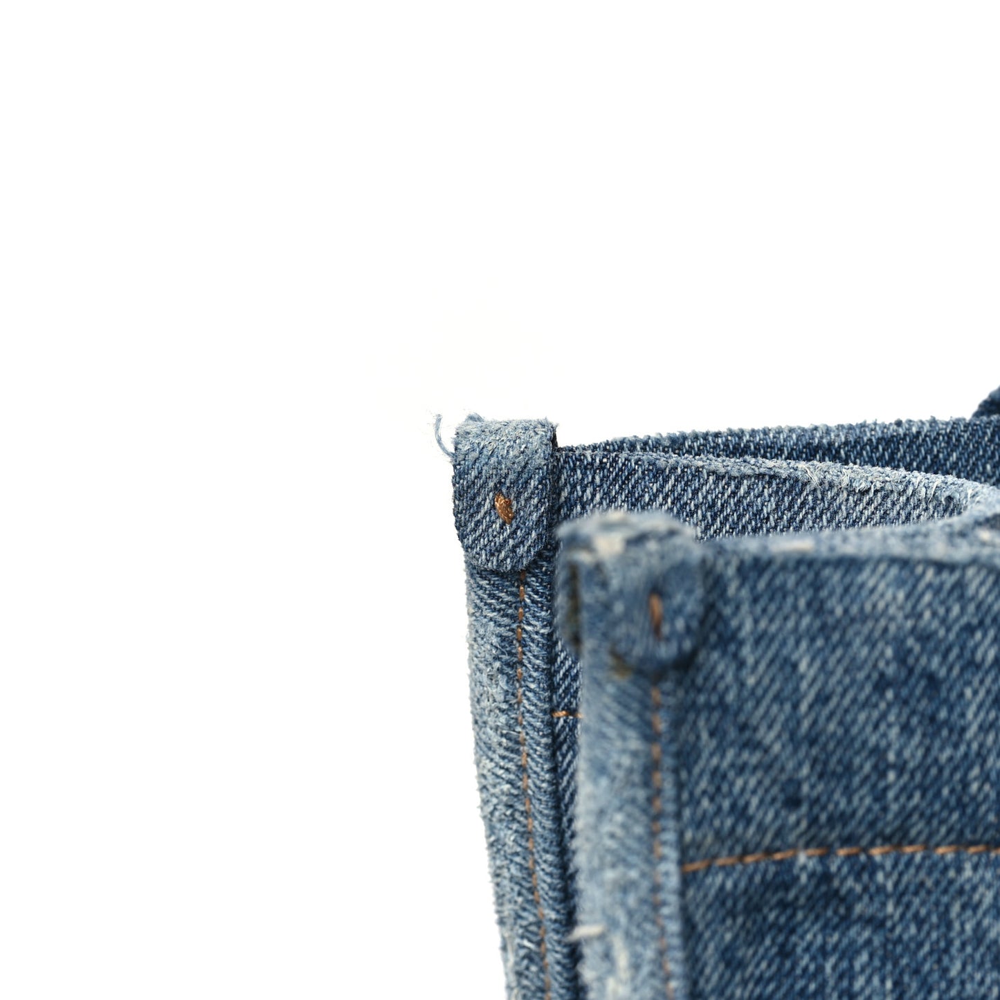 Washed Frayed Denim Logo Small Hardware Tote Blue