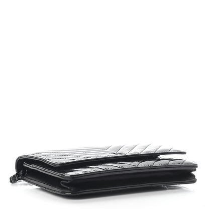 Chanel Patent Metallic Crumpled Calfskin Chevron Quilted Wallet On Chain WOC Black 4 of 10