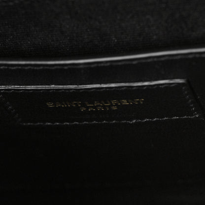 Saint Laurent Grain De Poudre Textured Mixed Matelasse Triquilt Medium Monogram Satchel Black 7 of 9