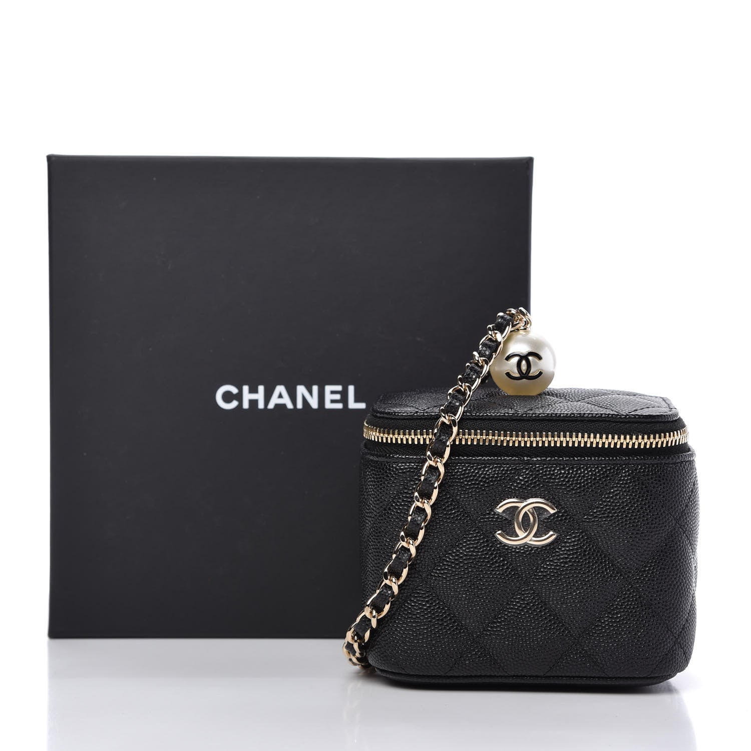 Chanel Caviar Quilted Mini Pearl On Top Vanity Case With Chain Black 10 of 10