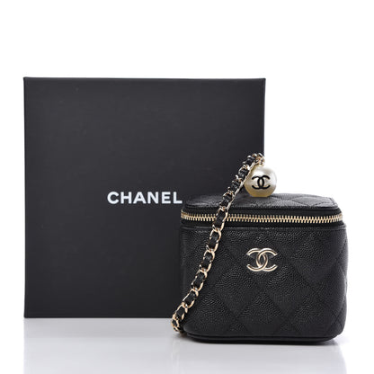 Chanel Caviar Quilted Mini Pearl On Top Vanity Case With Chain Black 10 of 10