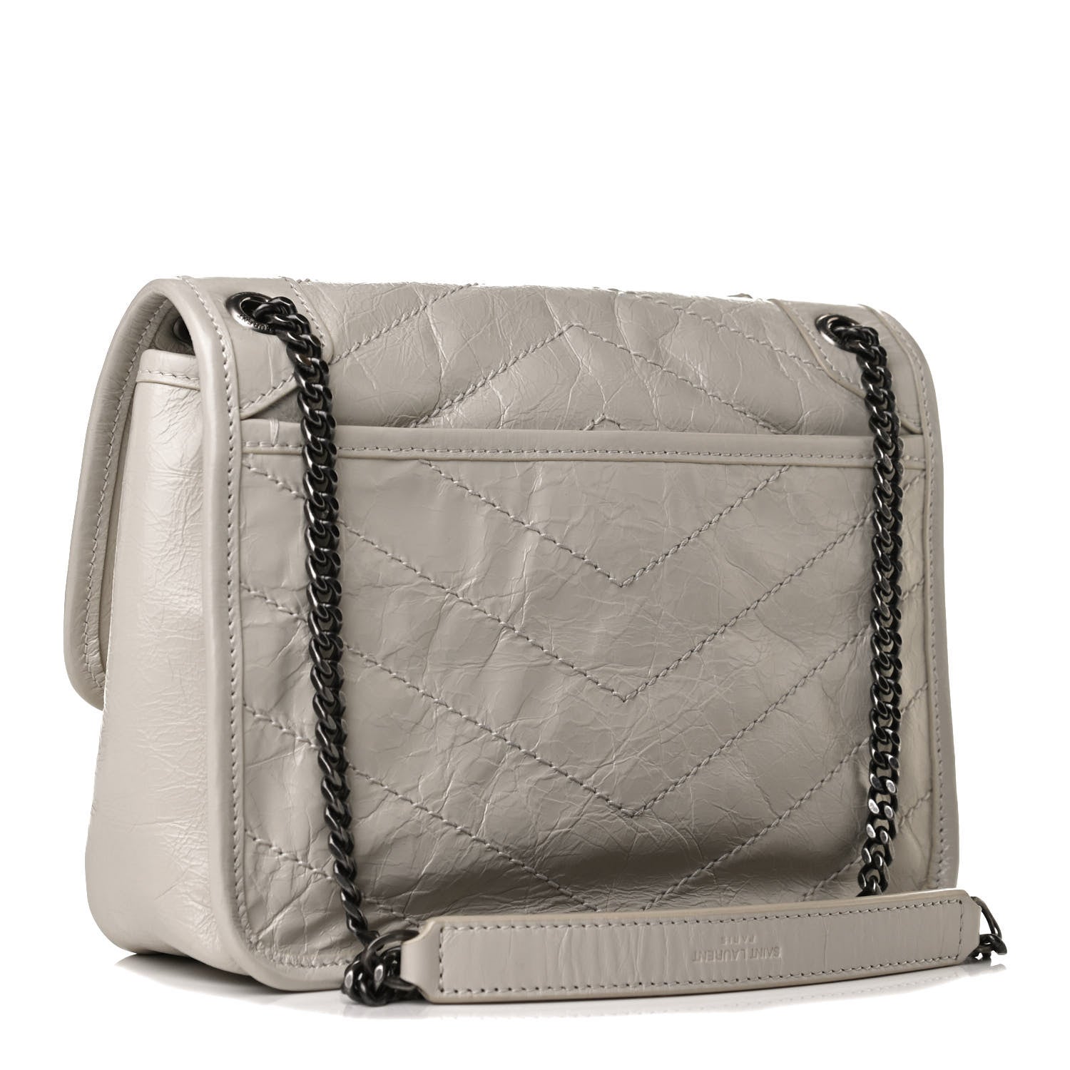 Saint Laurent Crinkled Calfskin Matelasse Monogram Baby Niki Chain Satchel Crema Soft 3 of 14