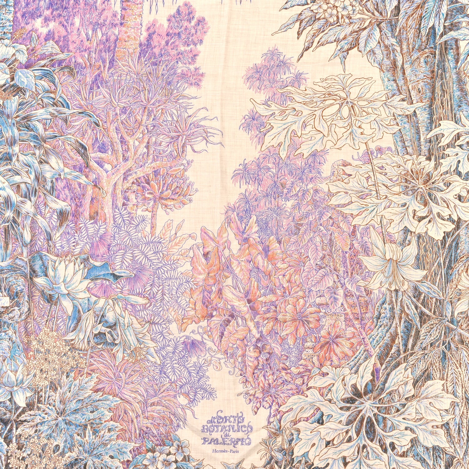 Hermes Cashmere Silk All'Orto Botanico di Palermo 140 Rose Naturel Bleu 2 of 6