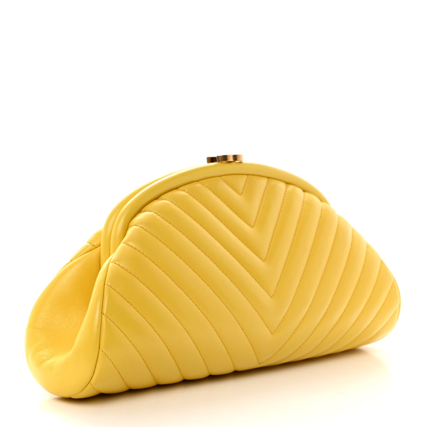 Lambskin Chevron Quilted Timeless Clutch Yellow