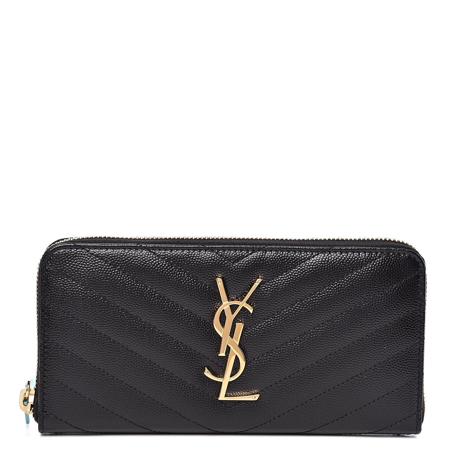 Saint Laurent Grain De Poudre Matelasse Chevron Monogram Zip Around Wallet Black 1 of 7