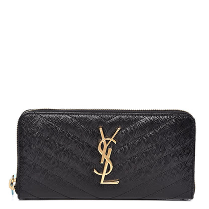 Saint Laurent Grain De Poudre Matelasse Chevron Monogram Zip Around Wallet Black 1 of 7