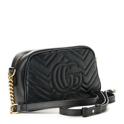 Gucci Calfskin Matelasse Small GG Marmont Chain Shoulder Bag Black 3 of 11