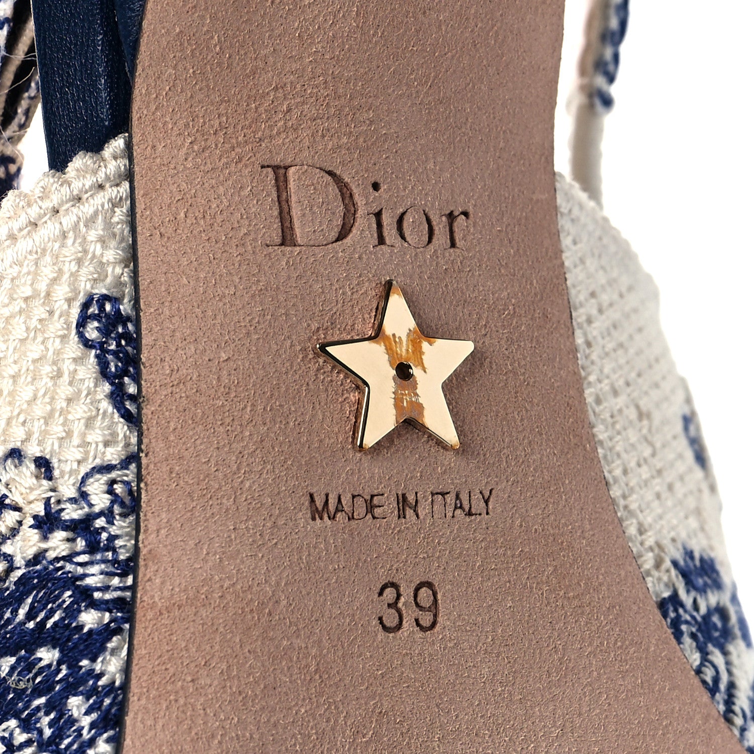 Christian Dior Toile de Jouy Ribbon Embroidered J'Adior Slingback 65mm Pumps 39 Blue Off White 7 of 10